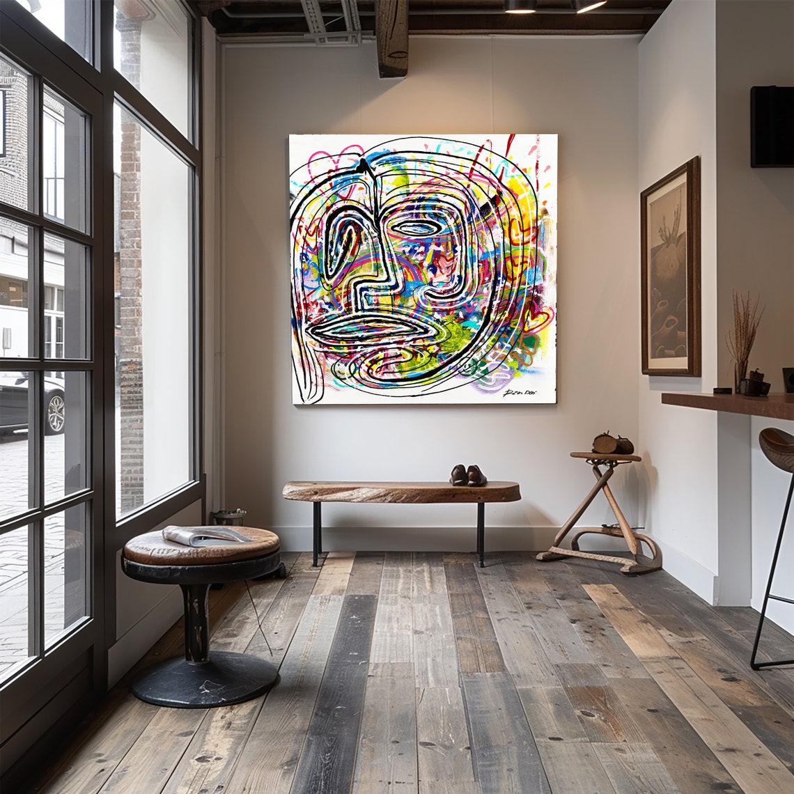 Rainbow Scribble Portrait Square Modern Abstract Expressionist Poster - Image 3