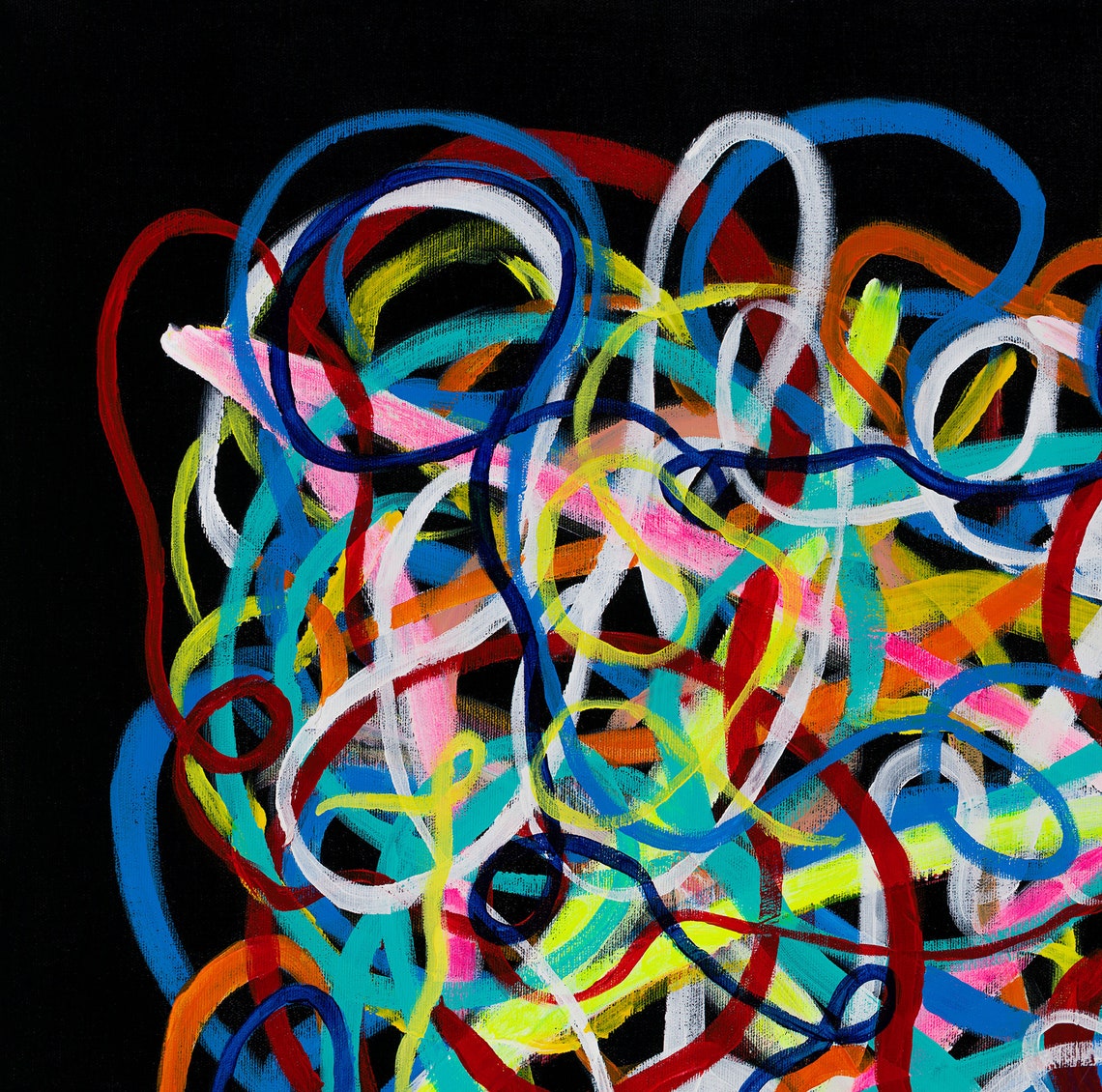 Intersections Tangled Neon Ribbon Lines on Deep Black Poster - Image 4