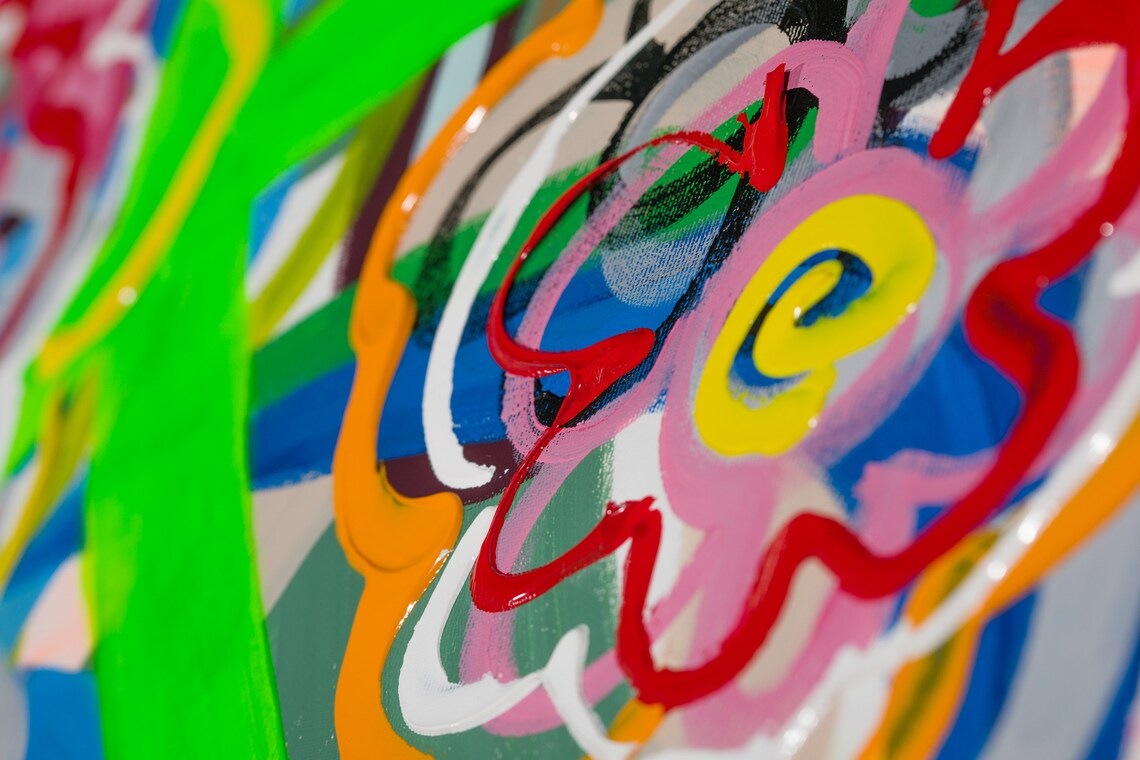 Embrace The Sun Neon Scribble Flower Garden Colorful Abstract Poster - Image 2