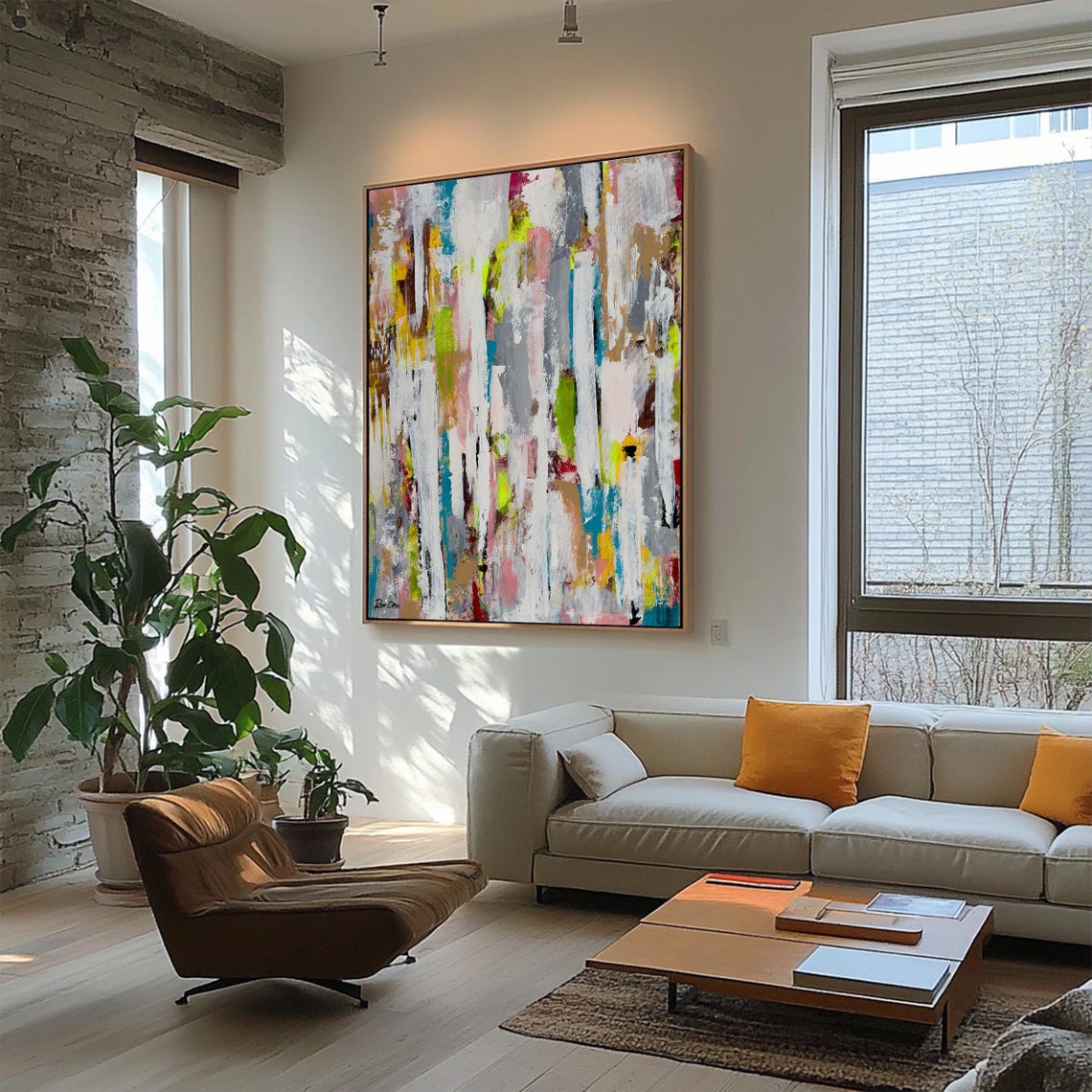 Cascading Color Strokes on White Vertical Modern Abstract Poster - Image 3