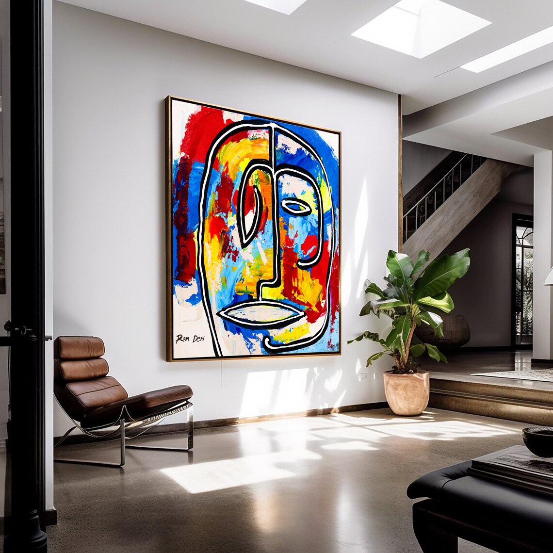 Abstract Face Wall Art Print, Colorful Bedroom Decor - Image 5