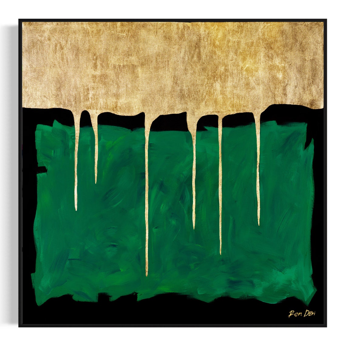 Emerald Green and Gold Drip Abstract Poster with Luxury Texture - Image 3