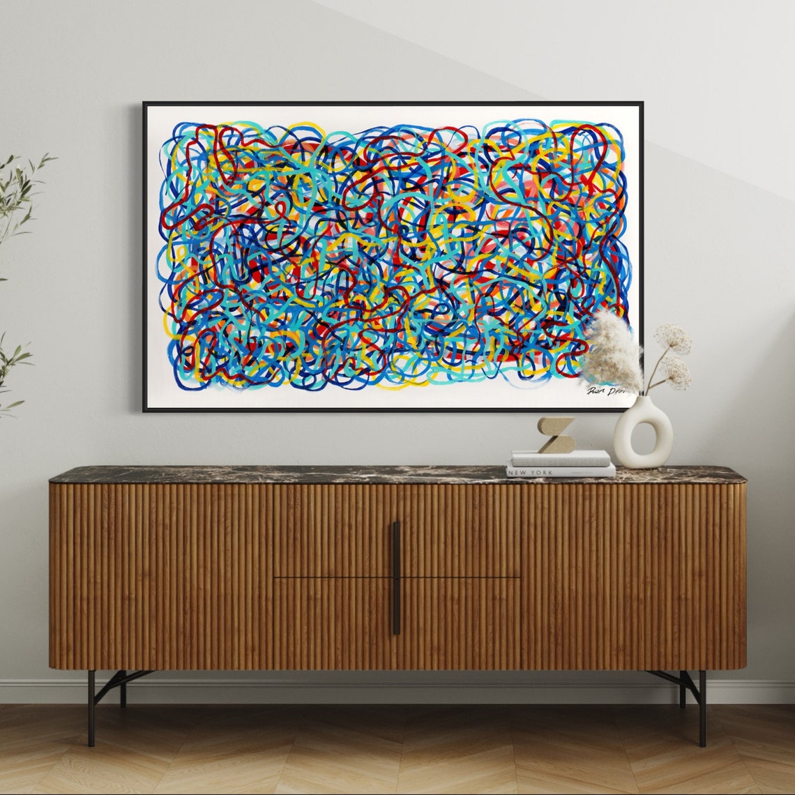 Tangled Multicolor Looping Lines Energetic Scribble Art Poster - Image 4