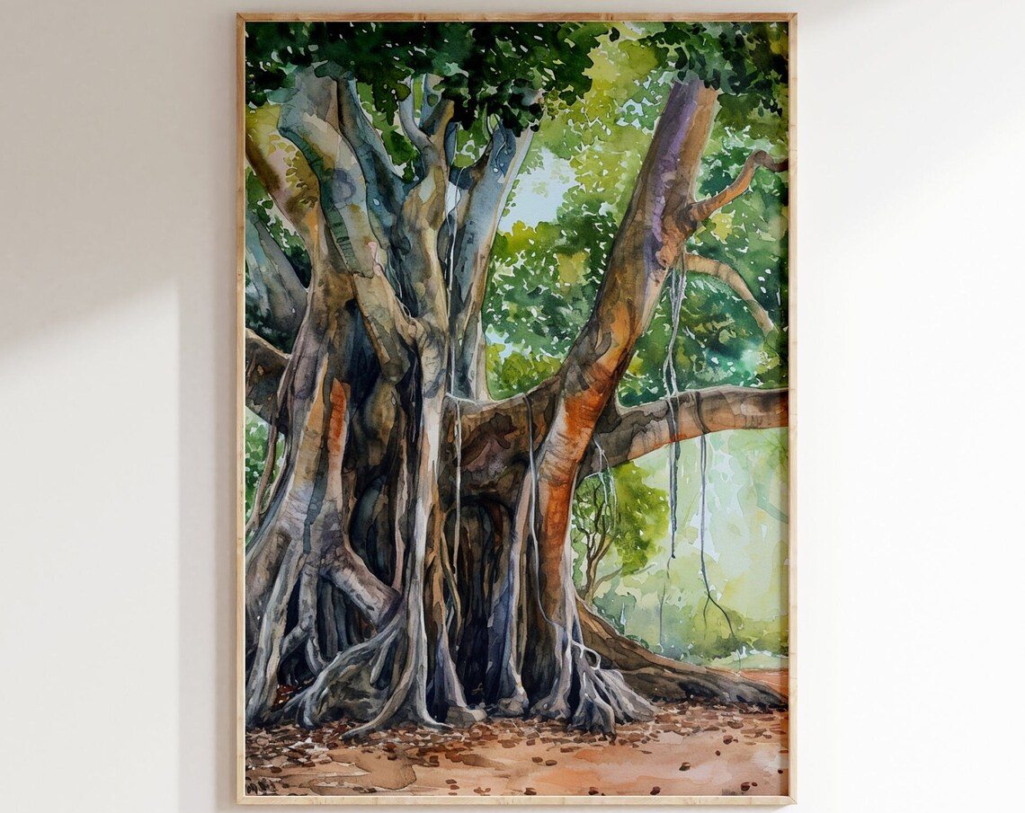 Banyan Tree Painting Nature Watercolor Print Banian Tree Wall Art Decor
