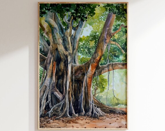 Banyan Tree Painting Nature Watercolor Print Banian Tree Wall Art Decor