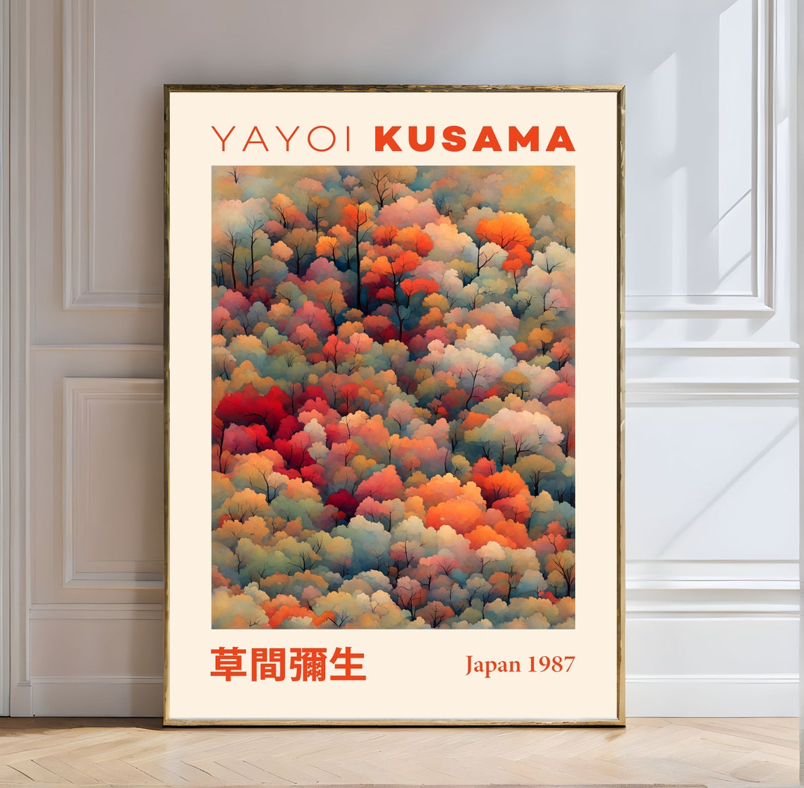 Yayoi Kusama Vibrant Autumn Forest 1987 Exhibition Poster Style