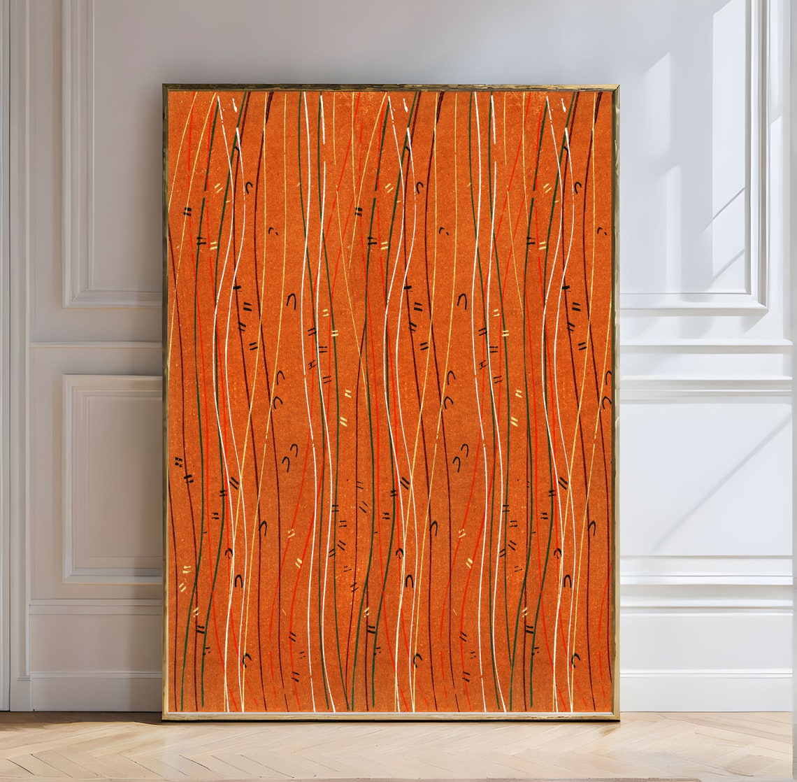 Furuya Korin Orange Wavy Lines Shima Shima 1904 Textile Art Poster - Image 5