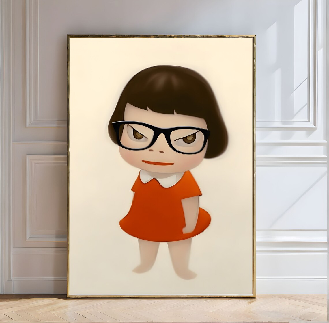 Yoshitomo Nara Sassy Girl With Glasses Orange Dress Portrait Poster