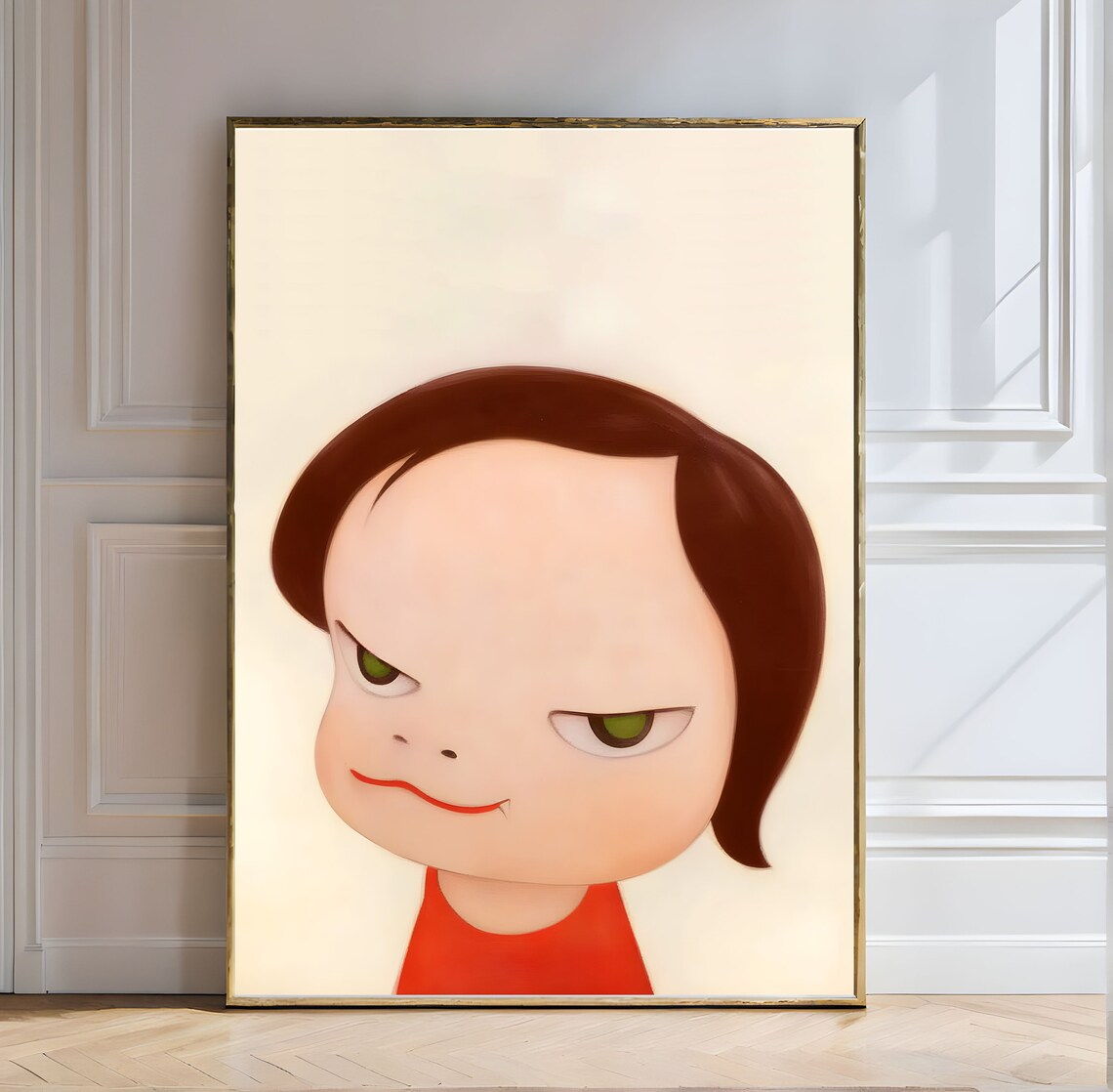 Yoshitomo Nara Green Eyes Girl Red Dress Moody Portrait Wall Art - Image 5