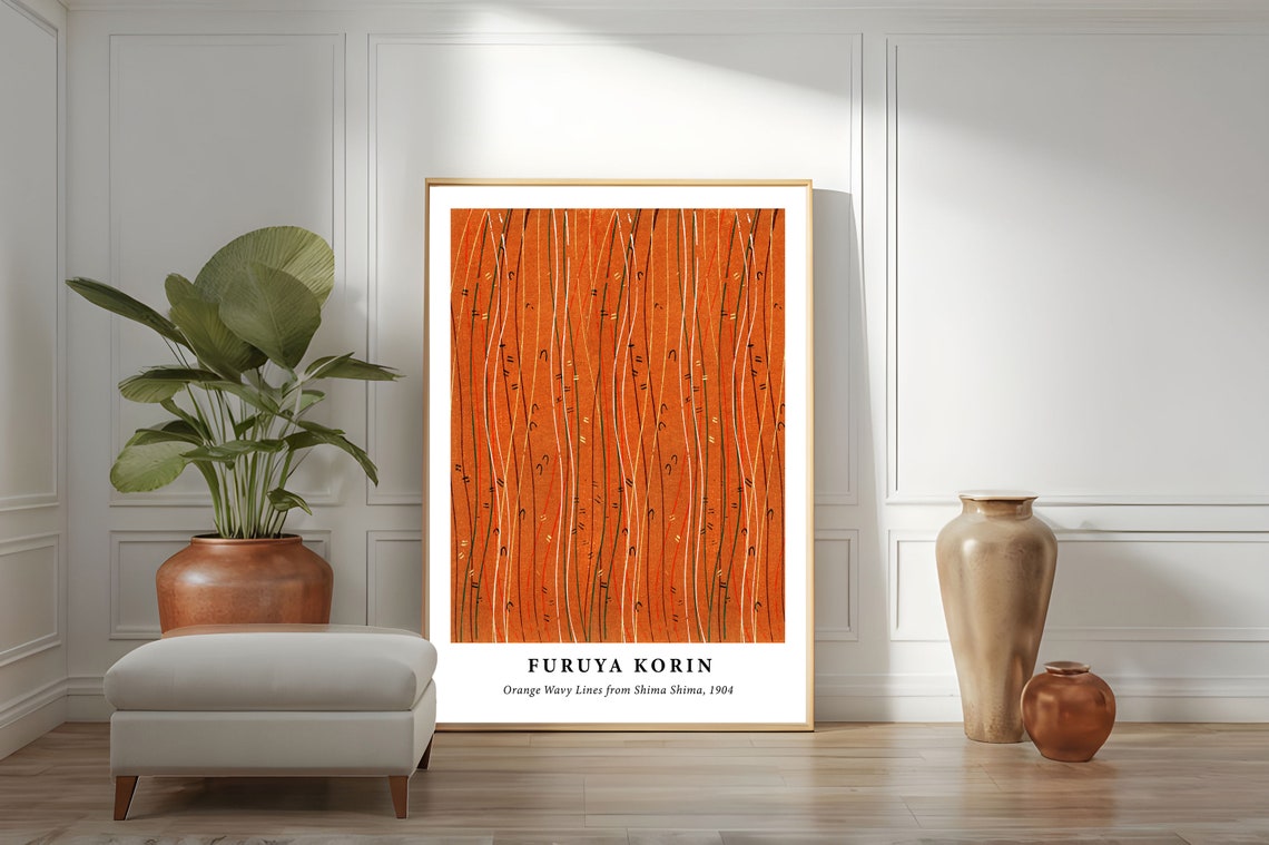 Furuya Korin Orange Wavy Lines Shima Shima 1904 Textile Art Poster - Image 2