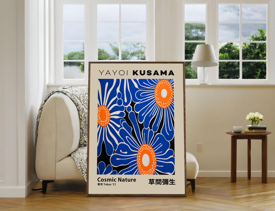 Yayoi Kusama Cosmic Nature Bold Blue Floral Abstract 21 Poster - Image 3