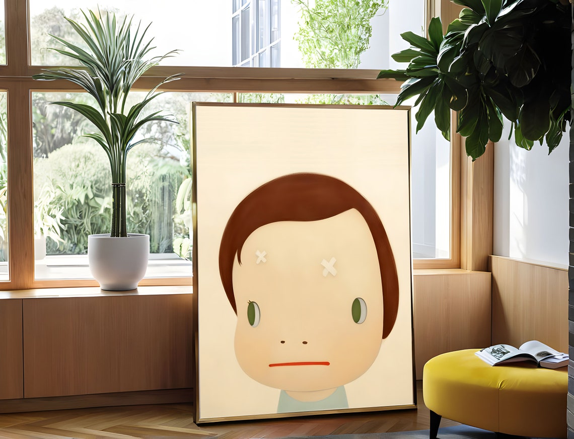 Yoshitomo Nara Itchy Scratchy Big Head X Marks Minimalist Art Poster - Image 2