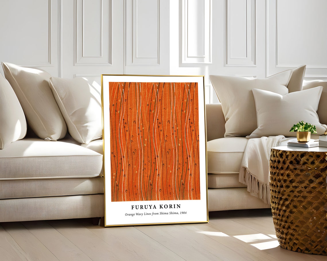 Furuya Korin Orange Wavy Lines Shima Shima 1904 Textile Art Poster