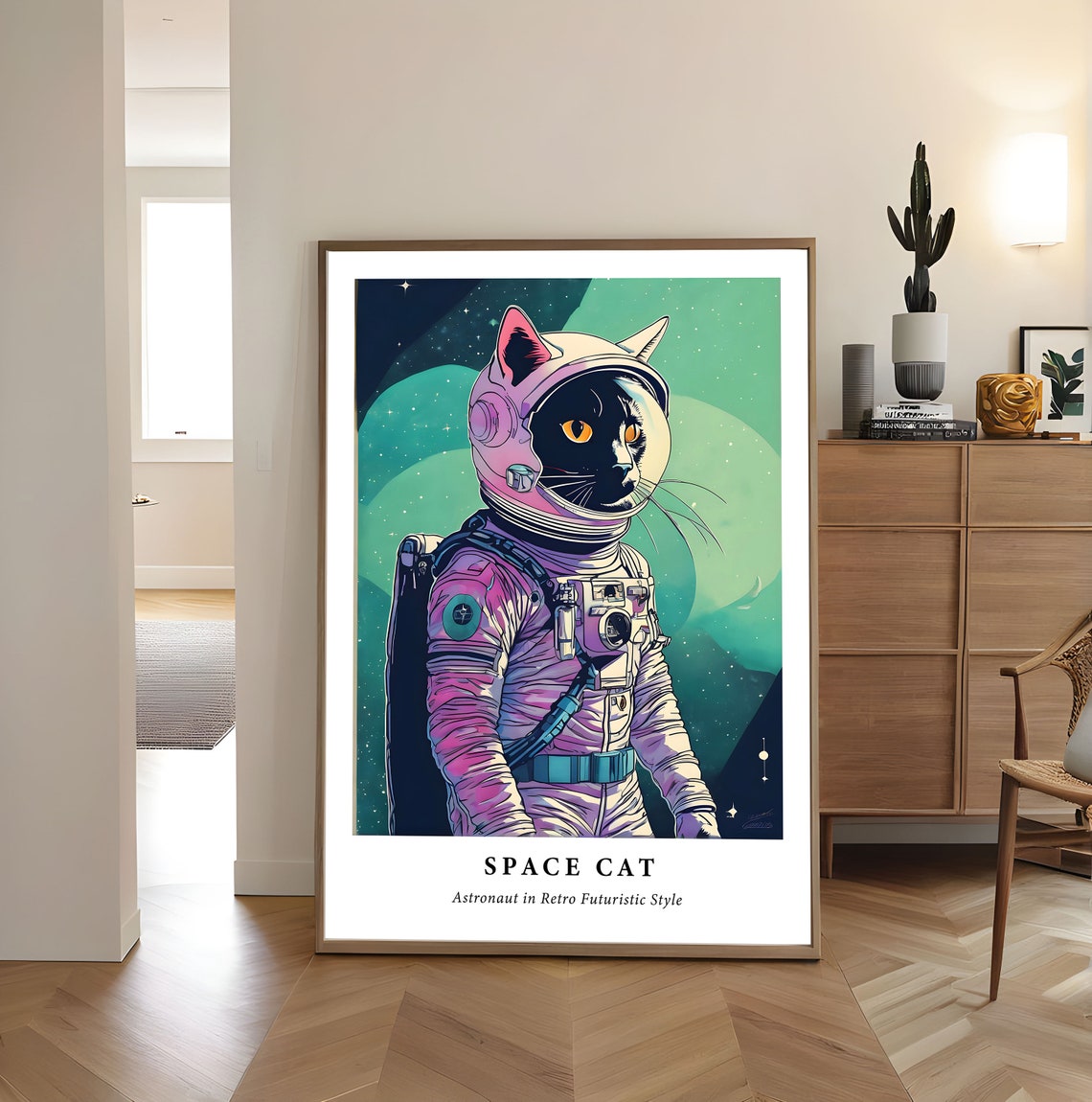 Space Cat Astronaut Retro Futuristic Style Galaxy Portrait Poster - Image 5