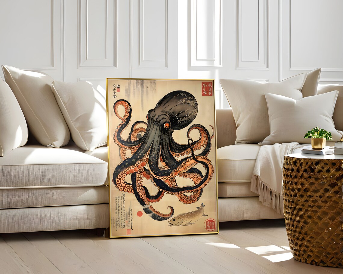 Giant Octopus Eyeing Its Prey Ukiyo E Japanese Sea Life Poster - Image 2
