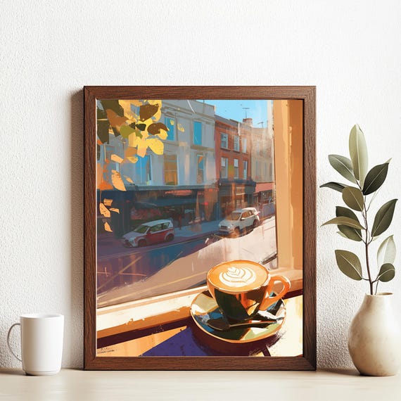 A Hot Cappuccino Scene Art Print Wall Deco Watercolor
