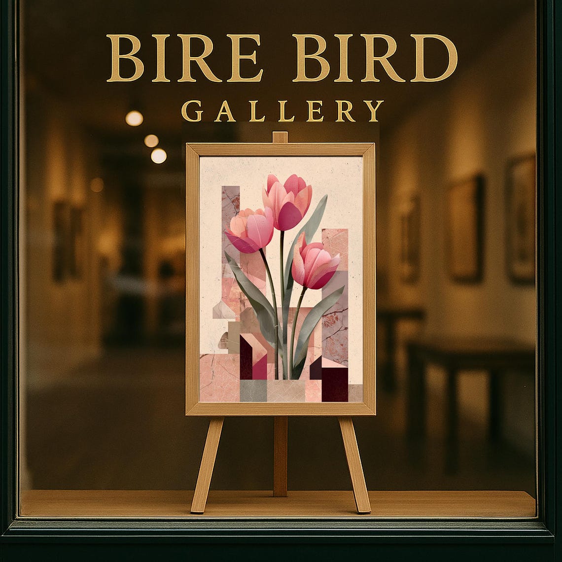 Abstract Pink Tulip Collage Modern Geometric Floral Wall Poster - Image 5