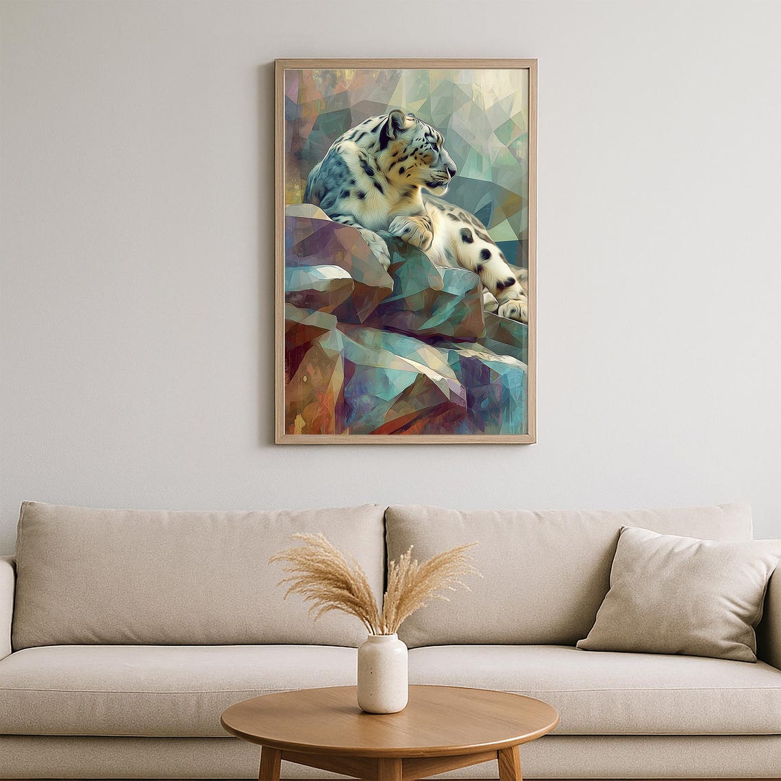 Geometric Snow Leopard Wall Art Modern Animal Illustration With Polygonal Abstract Background Bold Wildlife For Home Decor - Image 2
