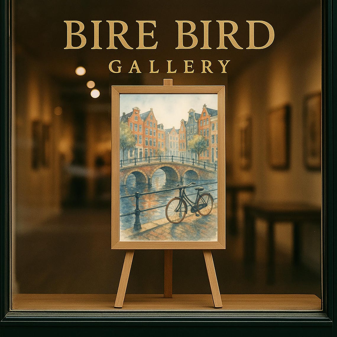 Amsterdam Canal Watercolor Bicycle Brick Bridge Dutch City Poster - Image 5