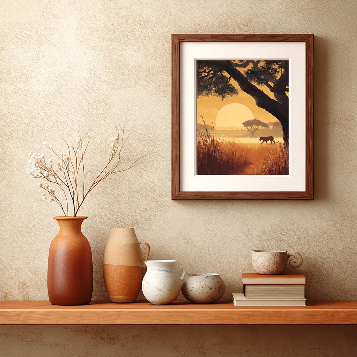 African Savannah Sunset Wild Cat Silhouette Landscape Poster - Image 2