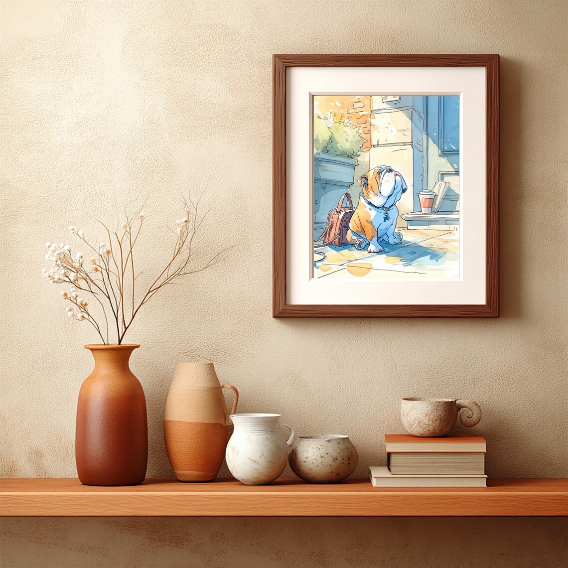 English Bulldog Watercolor Cafe Doorway Cute Dog Scene Poster - Image 4