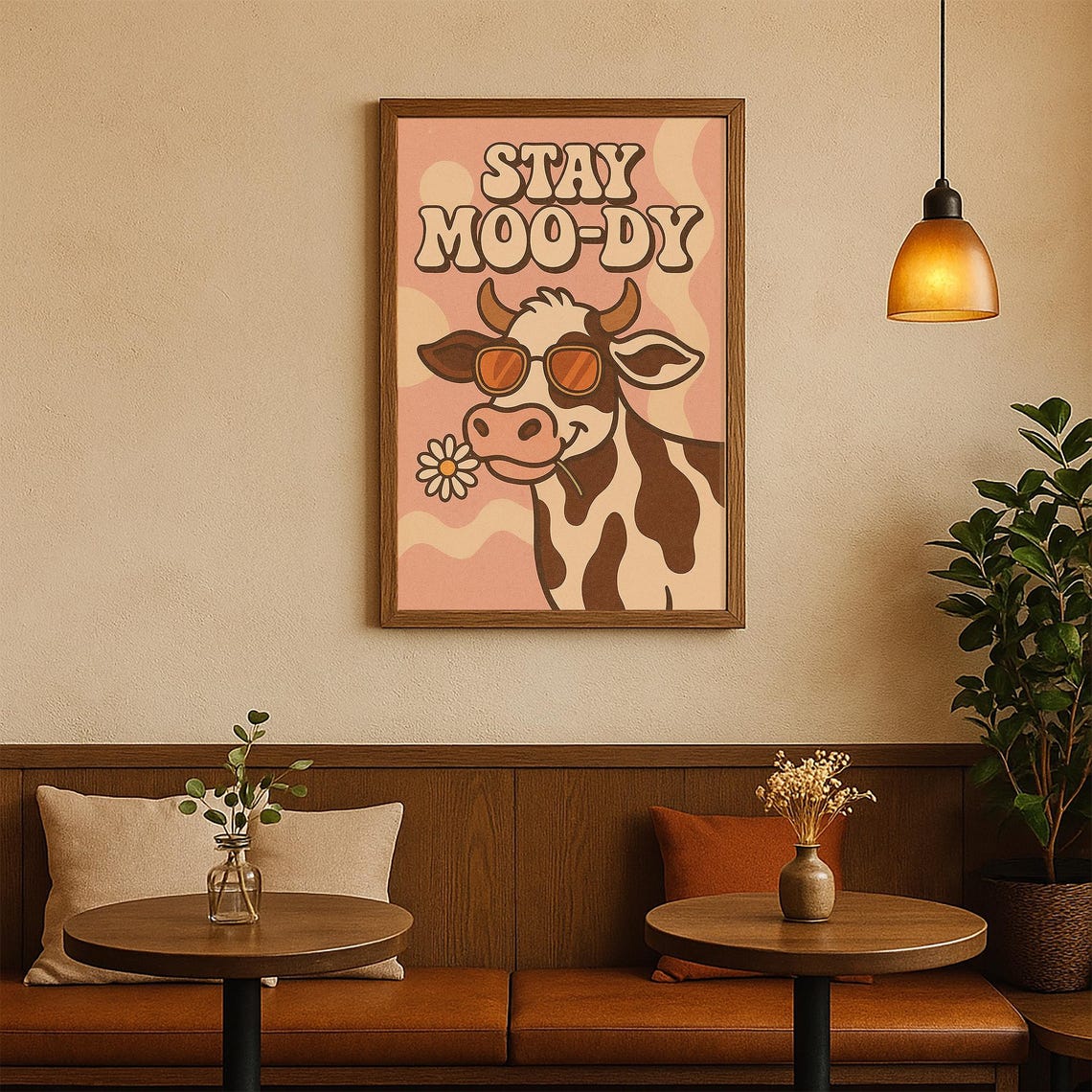 Stay Moody Cow Wall Art Funny Retro Groovy Animal Poster 70s Style Cute Dairy Kitchen Decor - Image 3