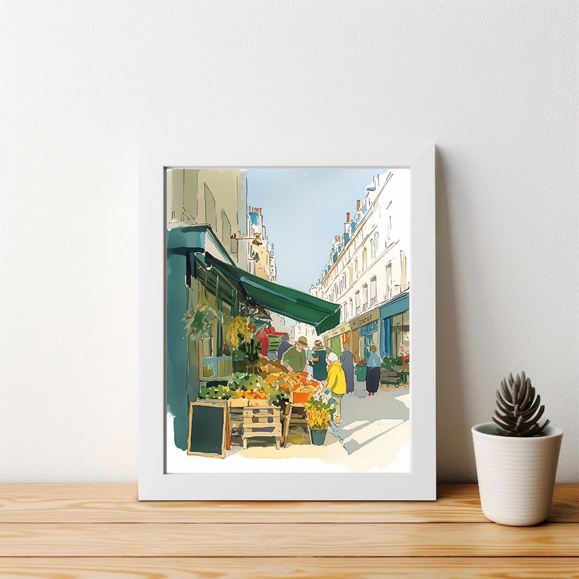 Sunny London Street Market With Fruit Stalls and Shoppers Poster - Image 4
