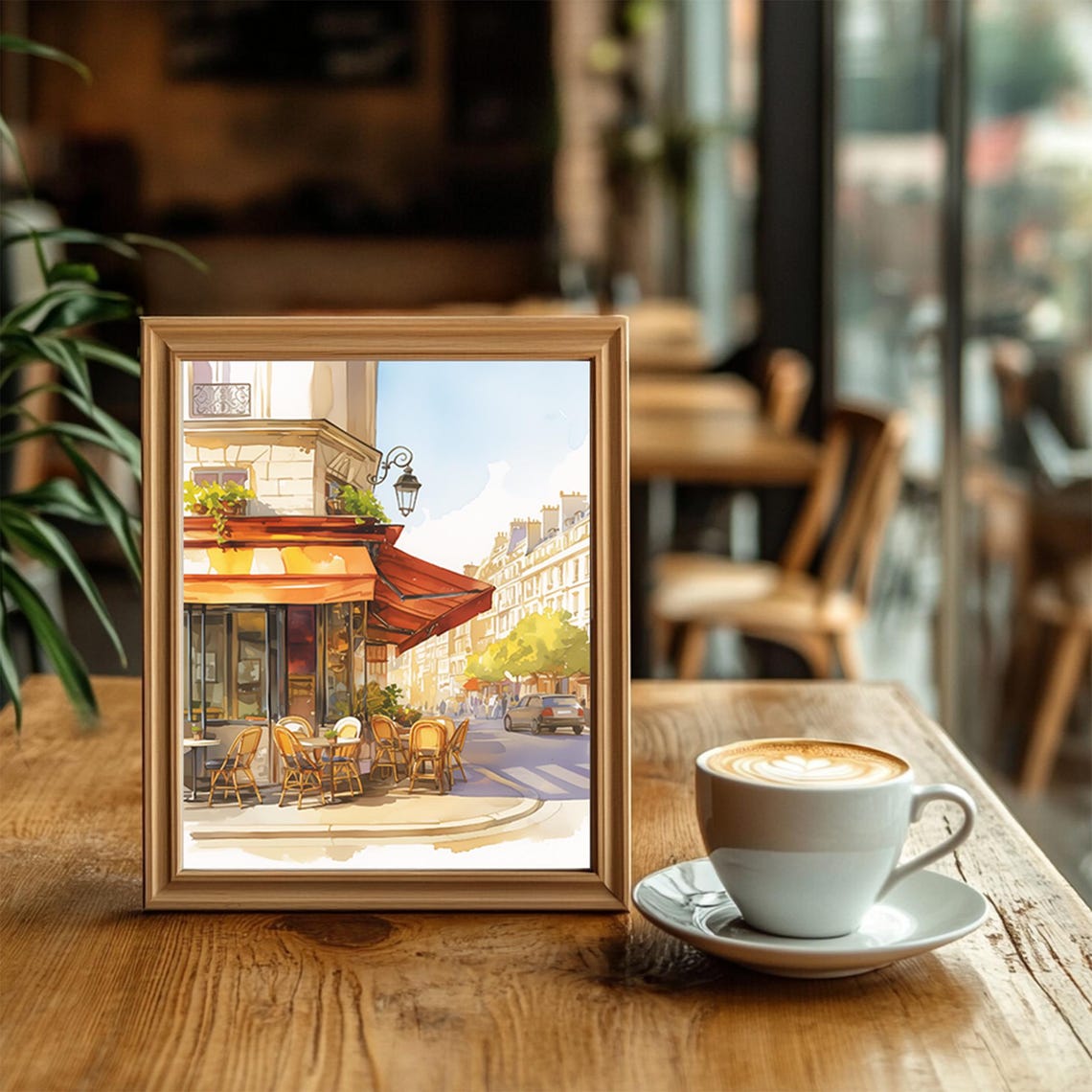Charming Paris Street Cafe With Orange Awning Watercolor Poster - Image 2
