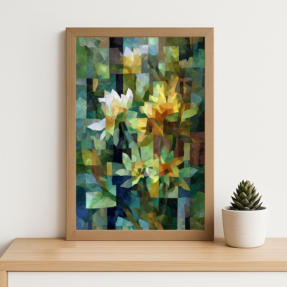 Geometric Floral Wall Art Print Abstract Botanical Garden Flowers Colorful Natureinspired For Modern Home Decor