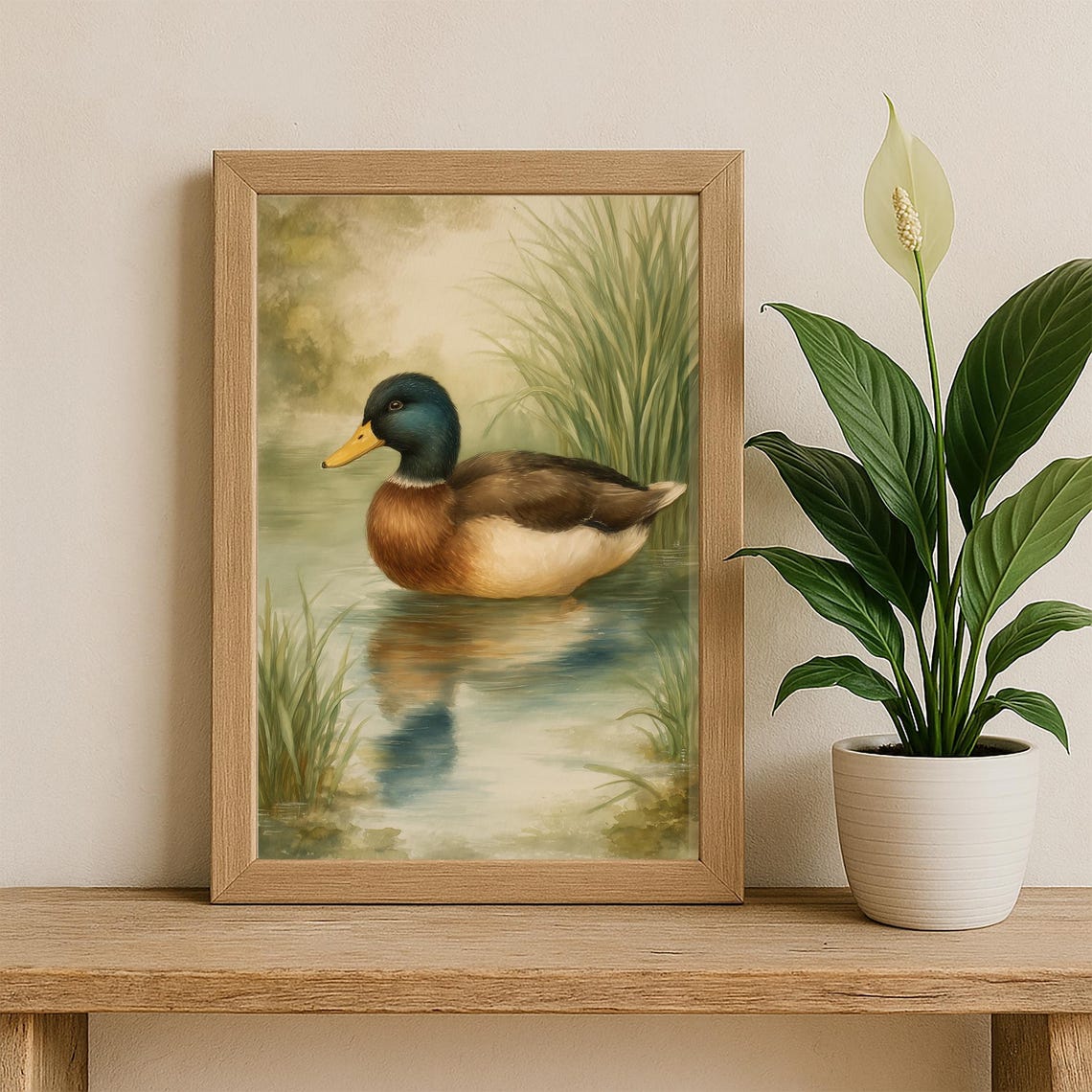 Mallard Duck Swimming In Reeds Watercolor Tranquil Nature Bird Poster - Image 2