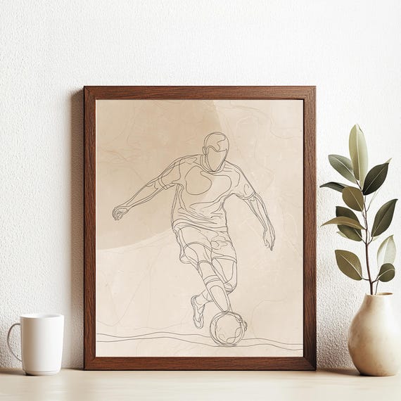 Minimalist Soccer Line Art Print Elegant Ootball Player Drawingin Motion Modern Sports Wall For Game Room Gym Or Teen Bedroom