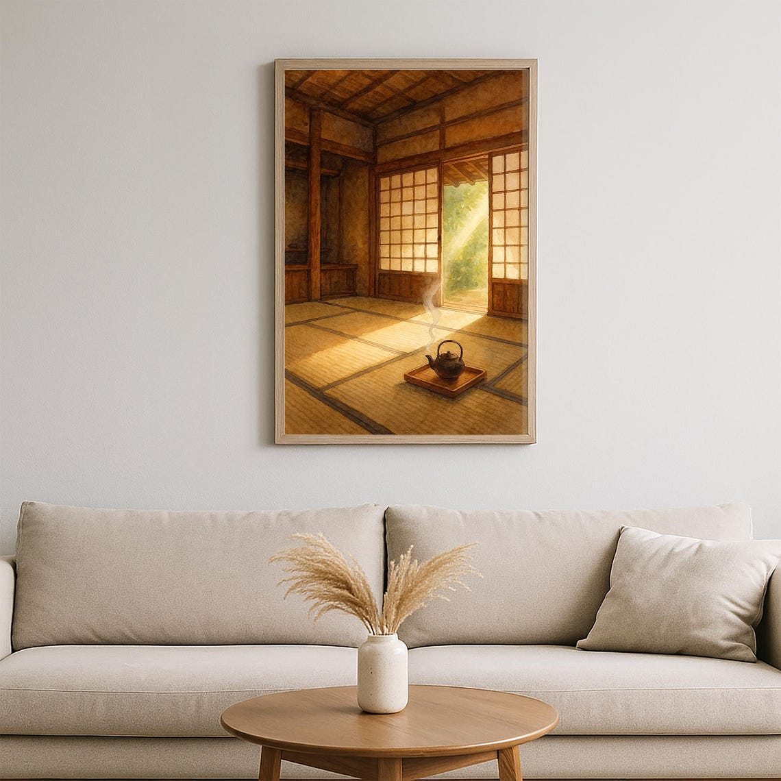 Japanese Tea House Interior Tatami Teapot Sunlit Room Art Poster - Image 2