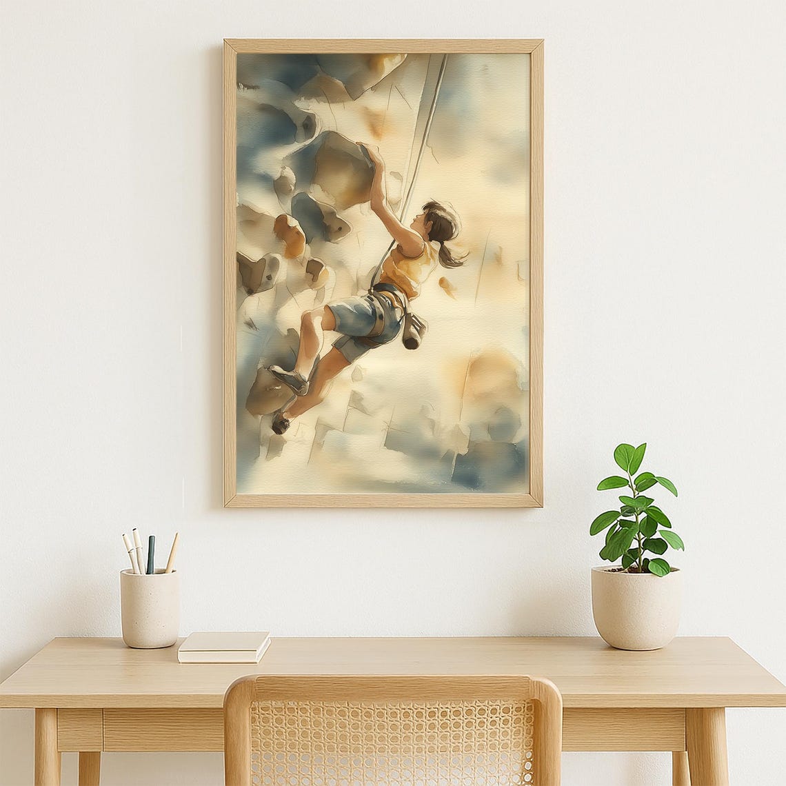 Watercolor Rock Climbing Adventure Woman Climber Art Print - Image 4