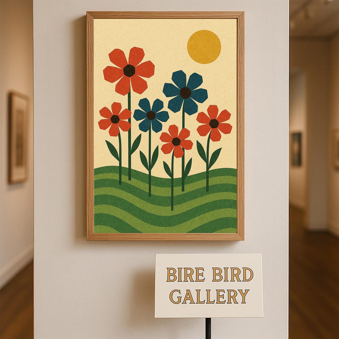 Retro Midcentury Flower Field Geometric Botanical Sun Poster