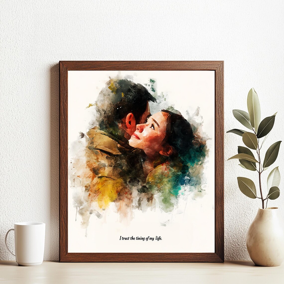 I Trust The Timing Of My Life Watercolor Embracing Couple Quote Print