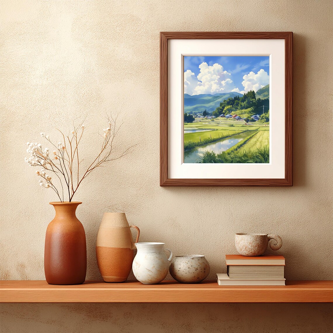 Japanese Countryside Rice Paddies Watercolor Village Mountain Poster - Image 4