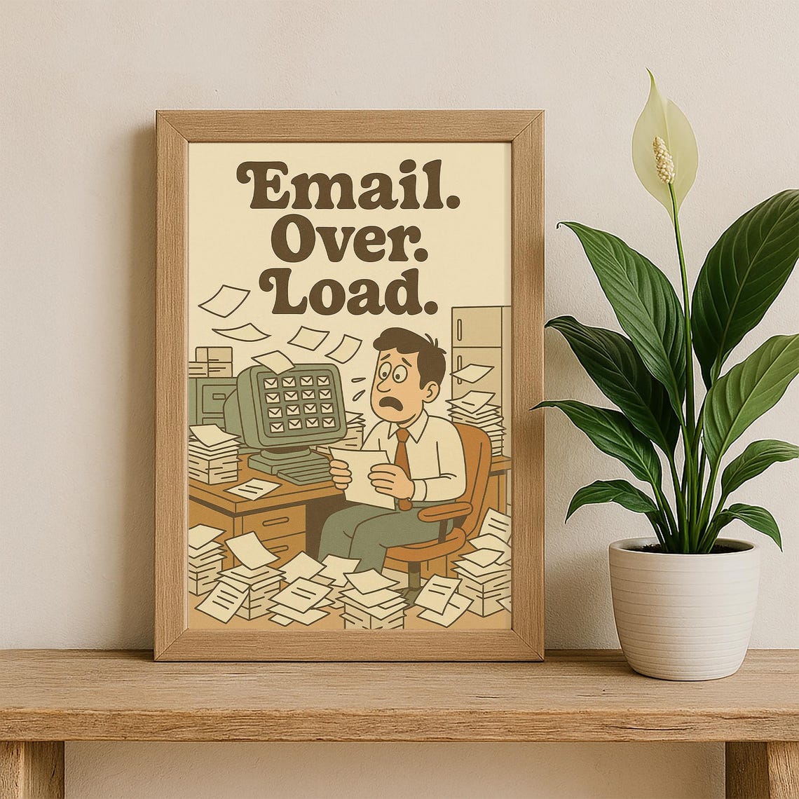 Email Over Load Funny Retro Office Humor Chaos Inbox Quote Poster - Image 3