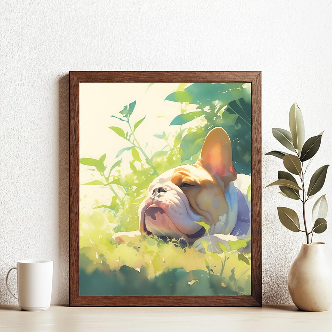 Sleeping Bulldog Resting in Sunlit Green Grass Watercolor Poster