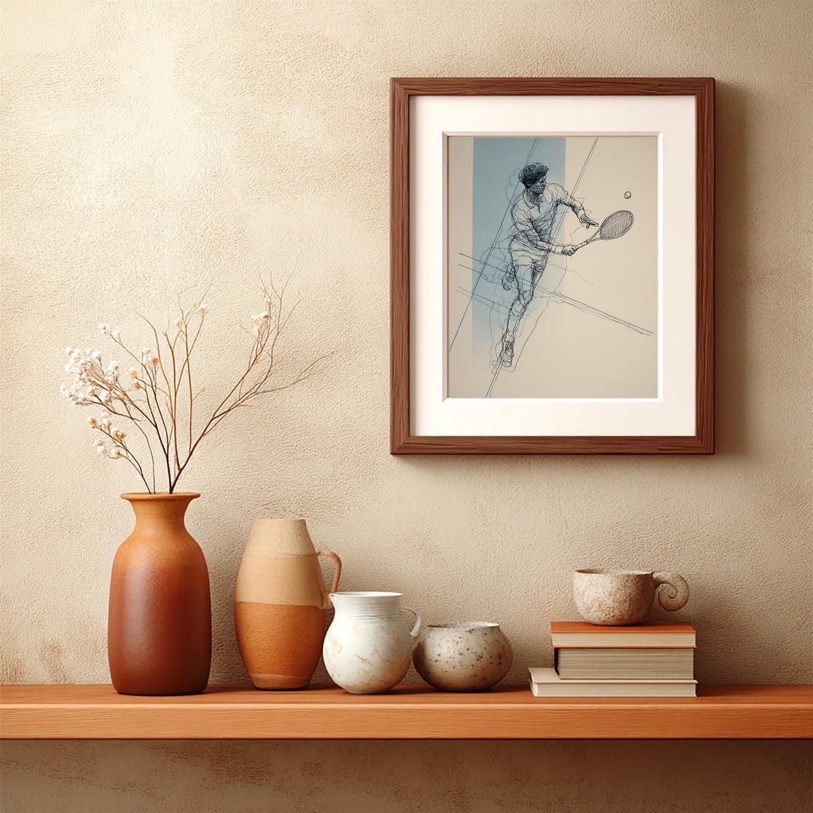 Abstract Tennis Line Drawing Dynamic Player Continuous Art Poster - Image 2
