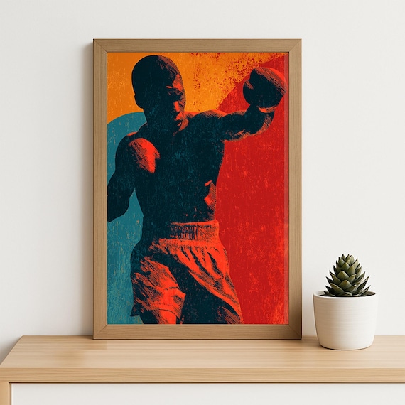 Boxer Poster Illustration Bold Retro Fightinspired Wall Art For Gym Office Or Sports Room Motivational Boxing Print Decor