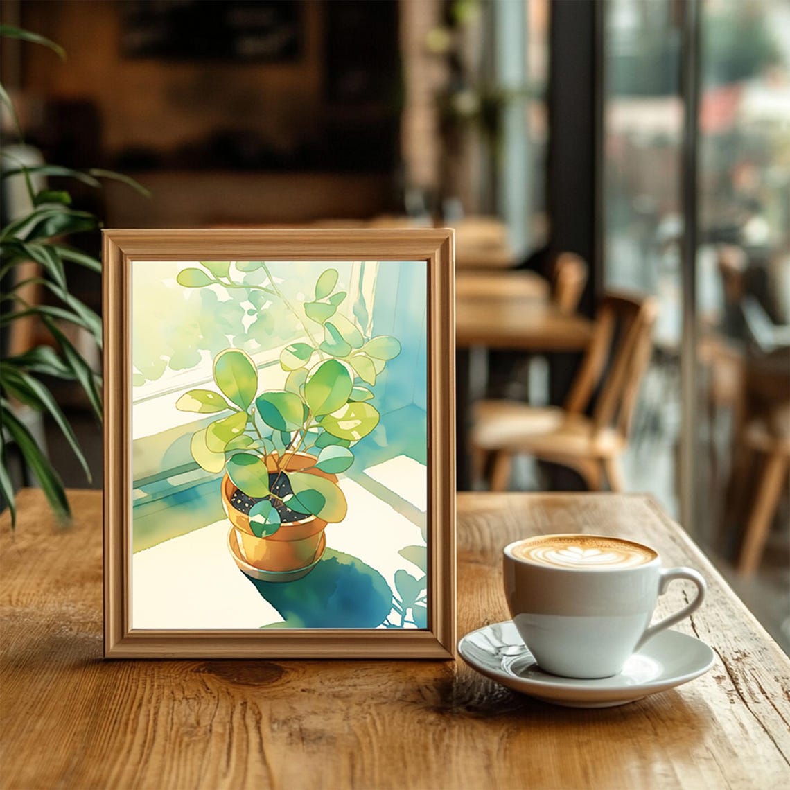 Green Leaf Plant Pot Near The Window, Watercolor - Image 2