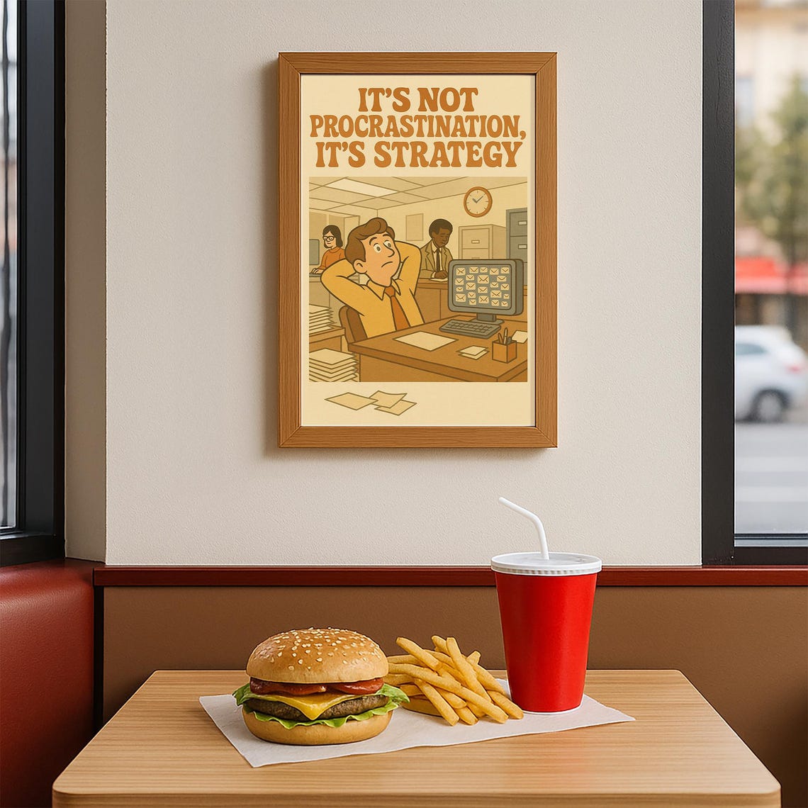Funny Retro Office Poster Its Not Procrastination Strategy 70s Style Workplace Humor Wall Art Print - Image 4