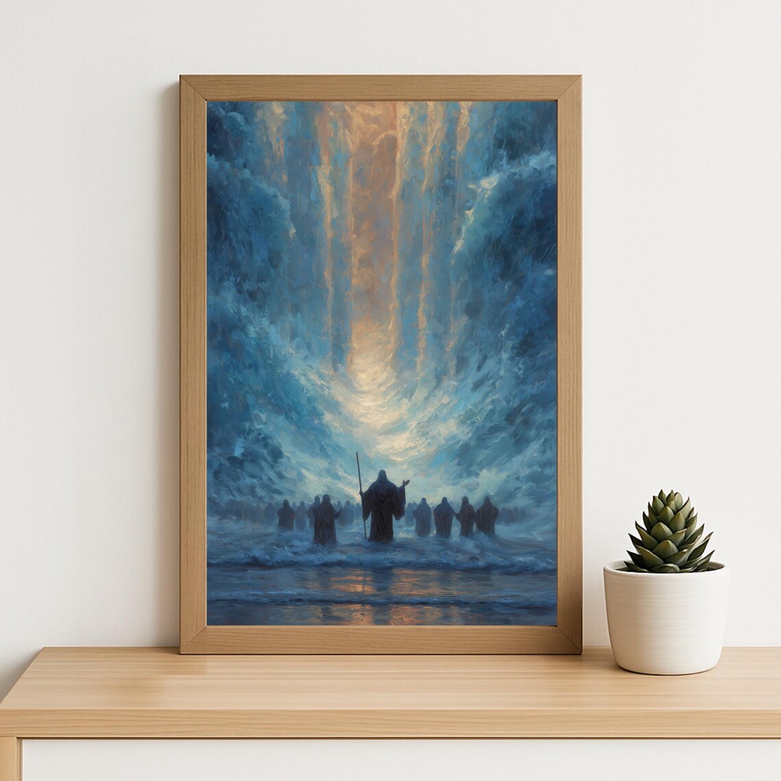 Moses Parting the Red Sea Biblical Miracle Oil Painting Faith Poster