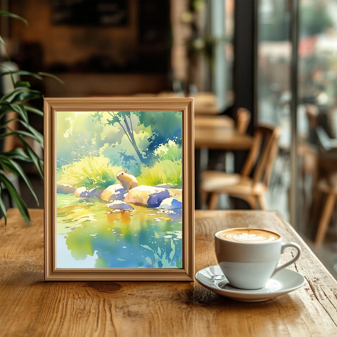 Capybara Pond Rocks Watercolor Wildlife Nature Animal Art Poster - Image 2