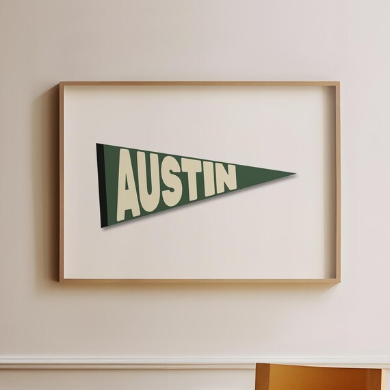 Austin Green Pennant Flag Vintage Collegiate Style Sports Print
