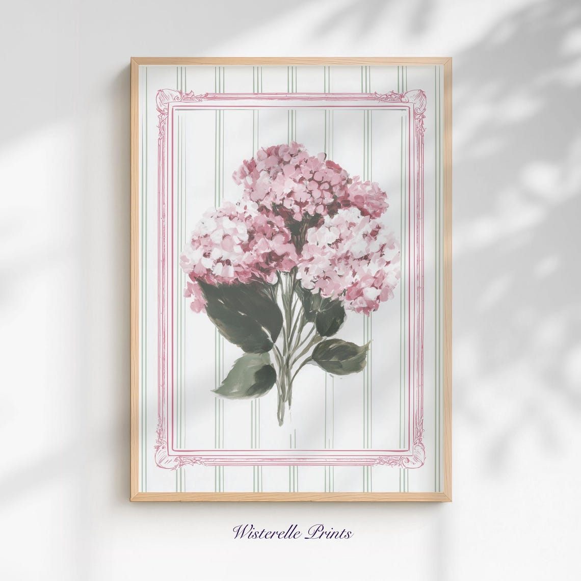 Pink Hydrangea Bouquet Pastel Botanical Floral Print Wall Decor