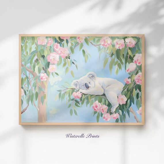 Sleeping Koala in Flowering Tree Australian Wildlife Nursery Poster