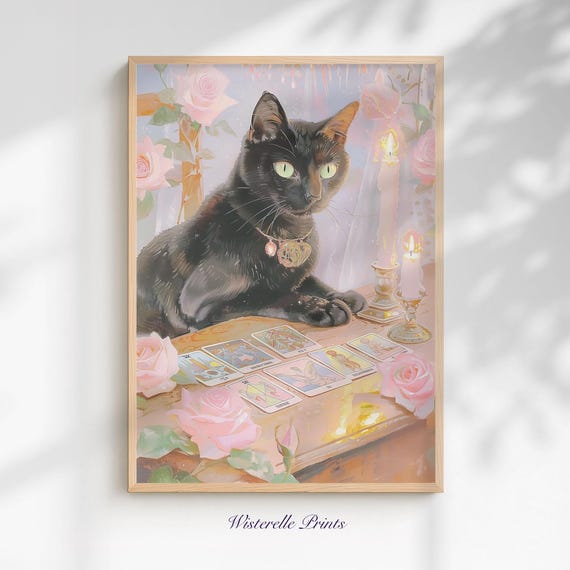 Black Cat Witchy Tarot Card Art Print