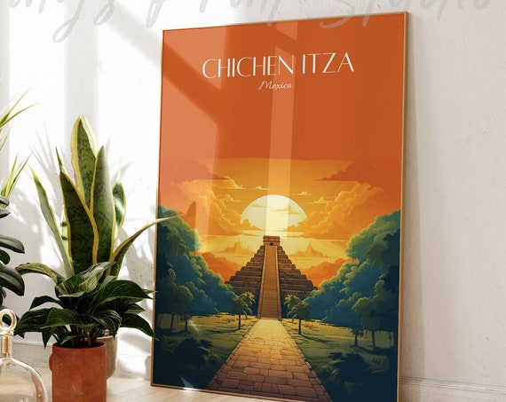 Chichen Itza Mexico Travel Print Modern Vintage Home Decor