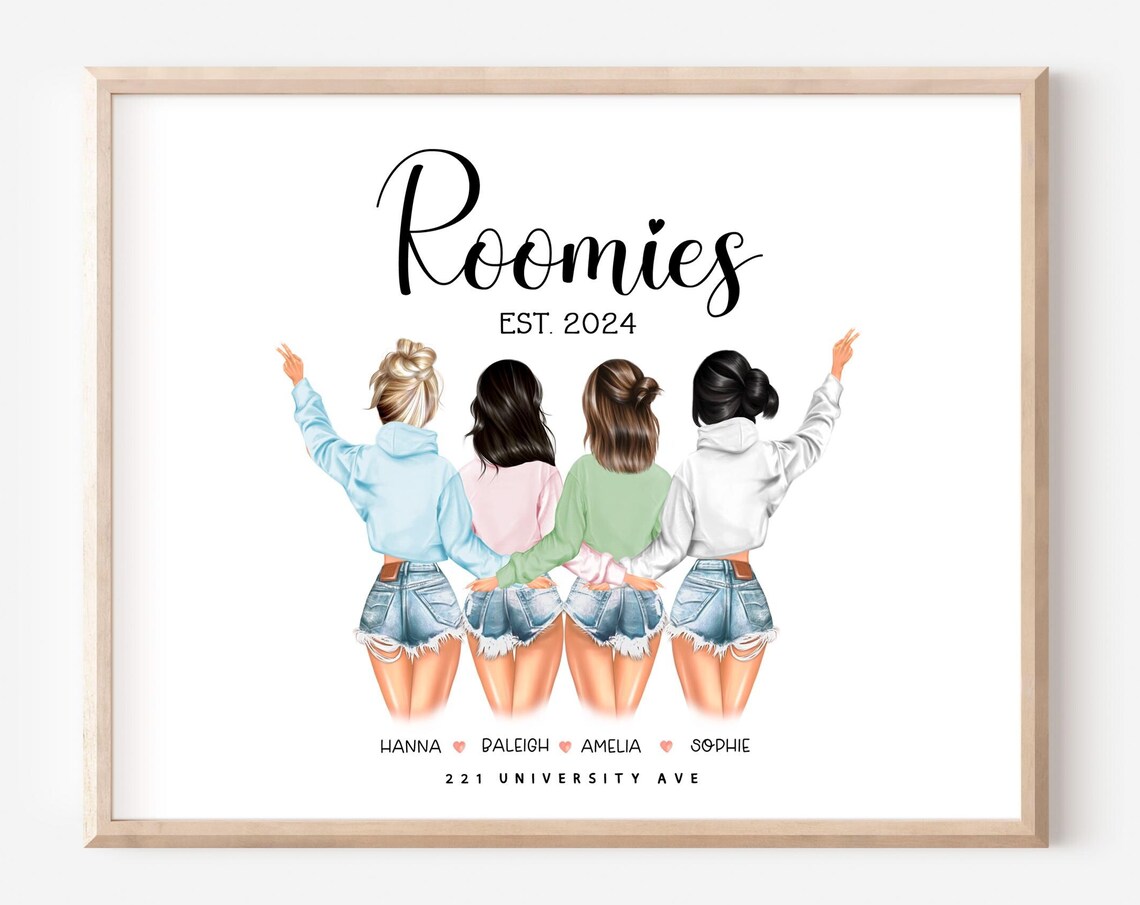 Roomies Est 2024 Four Friends Denim Shorts College Gift Poster